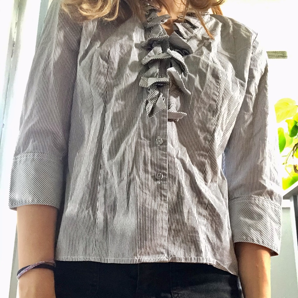 Light grey and white striped dressy shirt